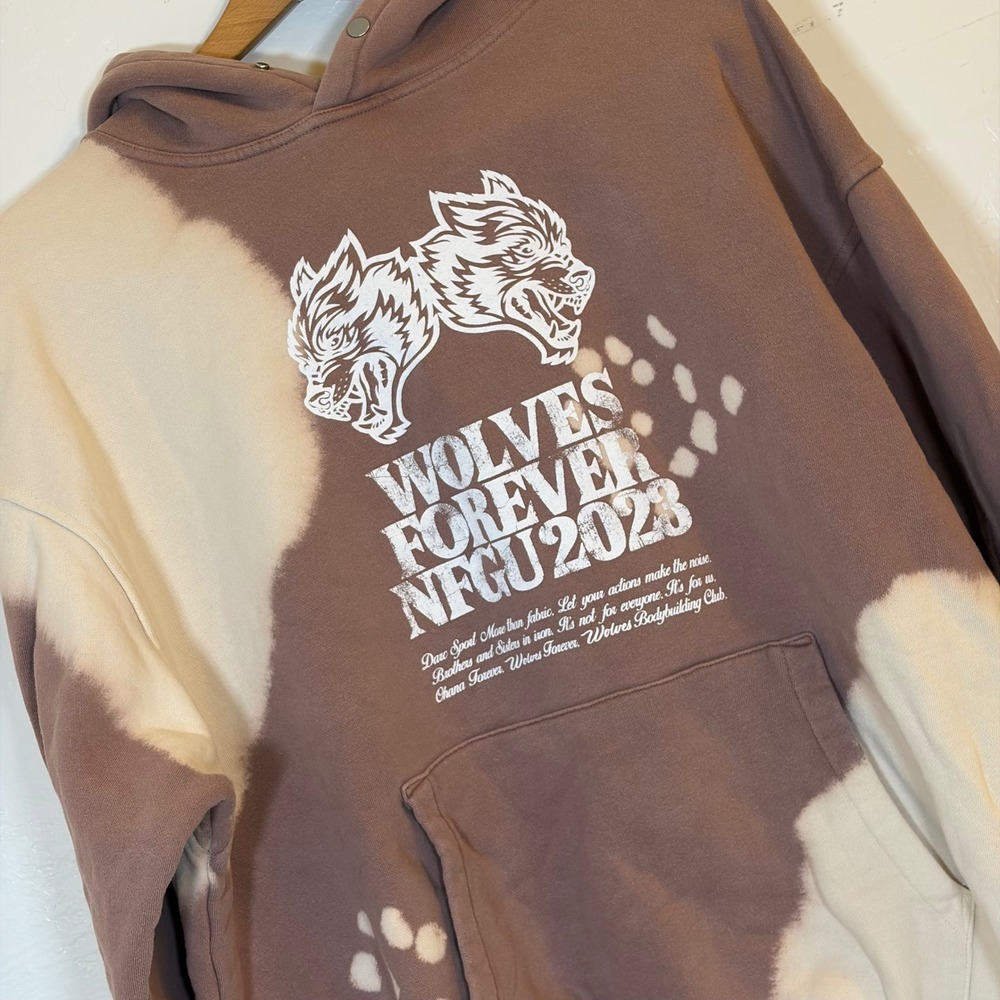 Darc Sport Wolves Forever NFGU 2023 Hoodie Brown Bleach Wash Mens Medium Tie Dye